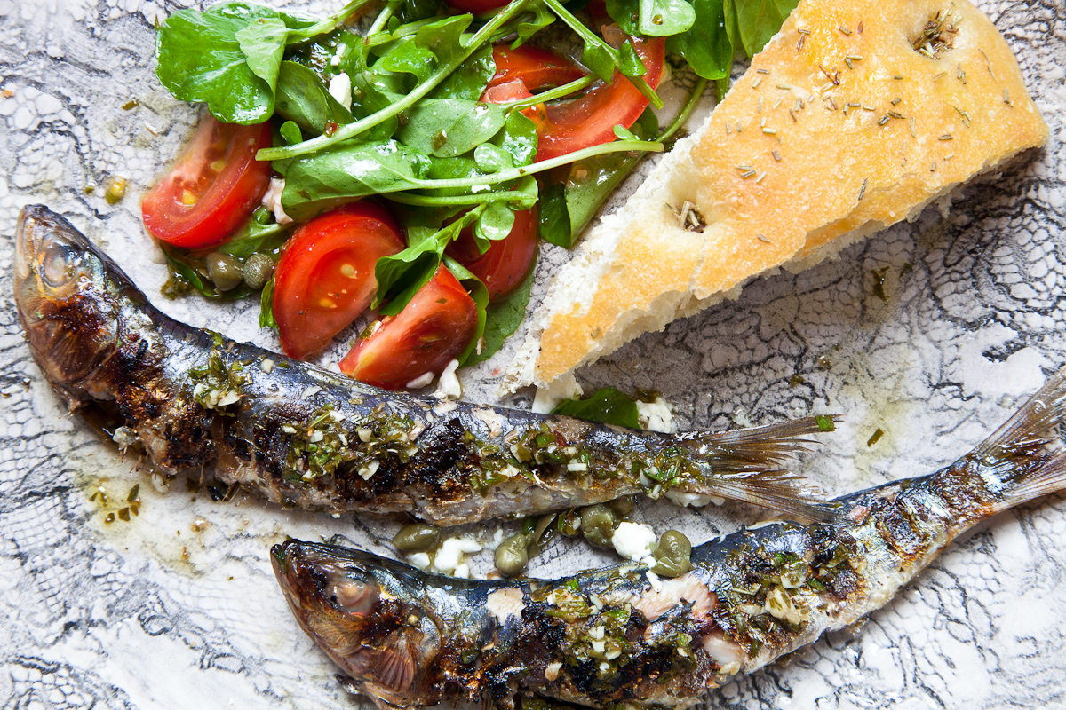 Grilled Sardines with Feta and Salmoriglio -7478