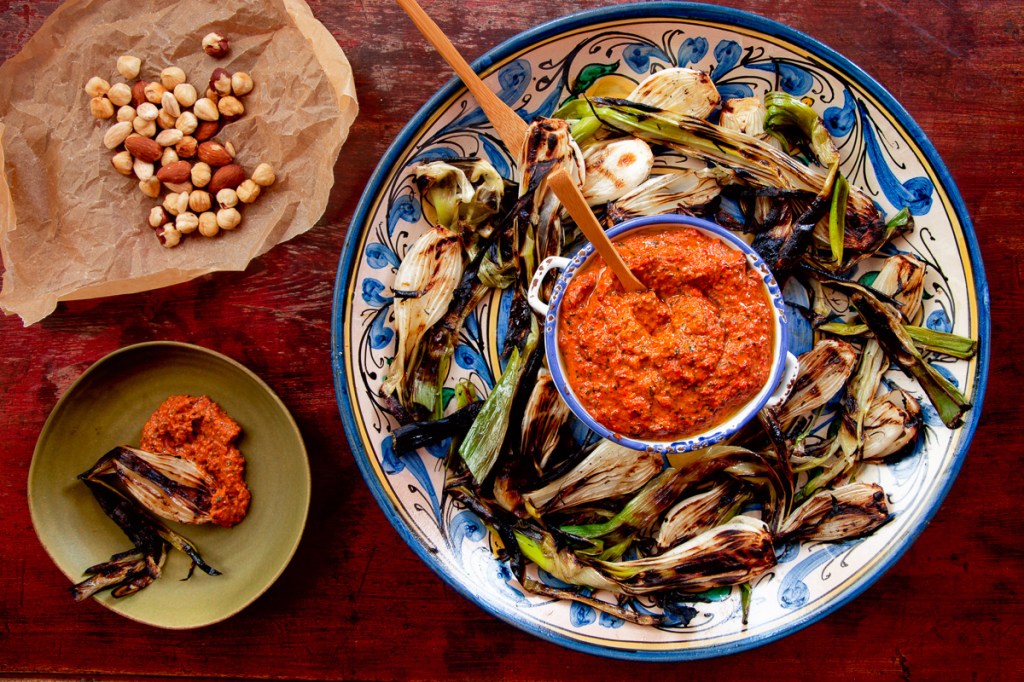A patio of one’s own – Grilled Spring Onions with Romesco | The Garum ...