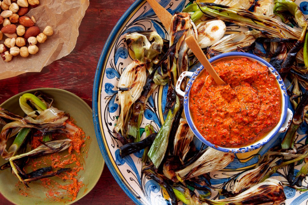A patio of one’s own – Grilled Spring Onions with Romesco | The Garum ...