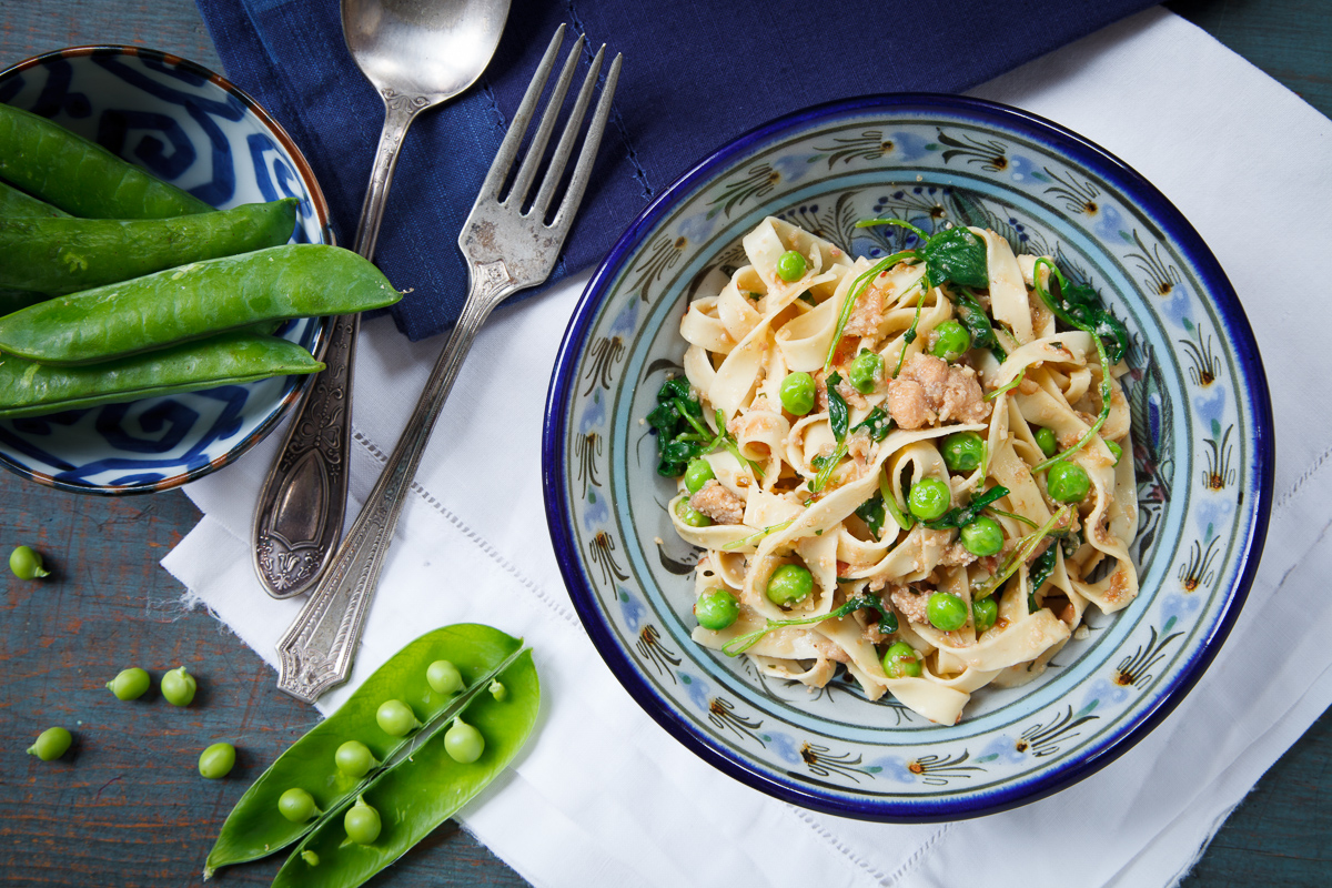 Tagliatelle with Shad Roe, Pancetta and Spring Peas-1