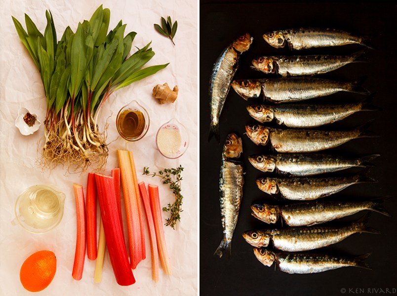Grilled Sardine with Ramp and Rhubarb Agrodolce 2-1-2
