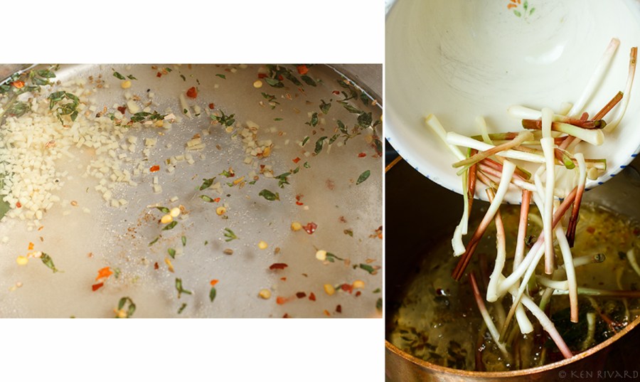 Grilled Sardine with Ramp and Rhubarb Agrodolce 2-2-2