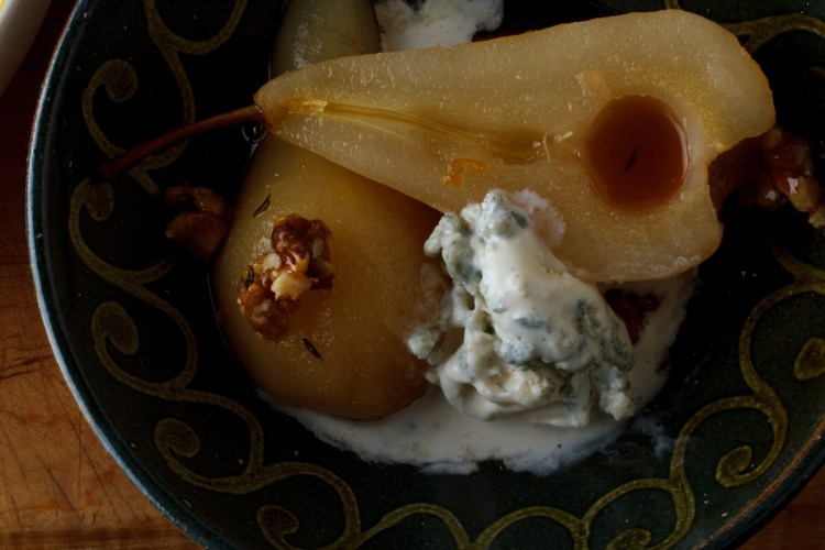 Poached Pears with Honey Walnuts and Roquefort Ice Cream-1834