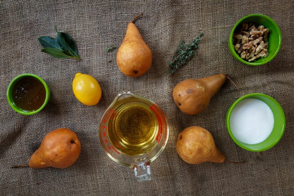 Poached Pears with Honey Walnuts and Roquefort Ice Cream-4219
