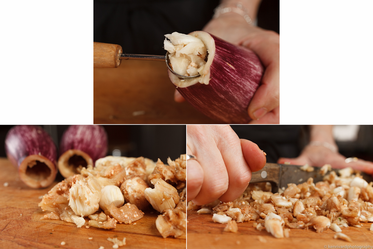 Eggplant with Farro, Ginger and Pomegranate 3-2-2